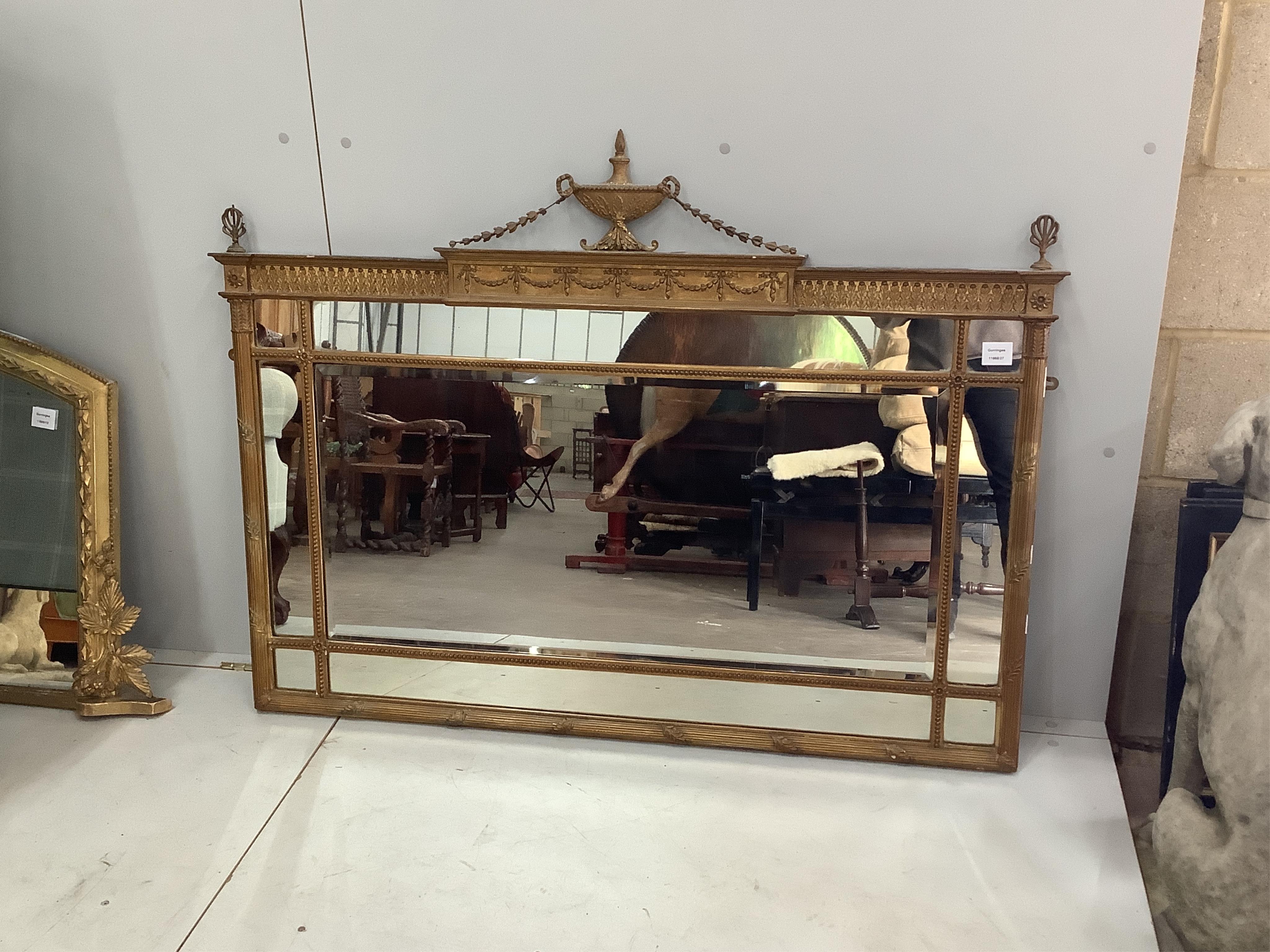 An Adam design gilt framed overmantel mirror, width 126cm, height 92cm. Condition - fair